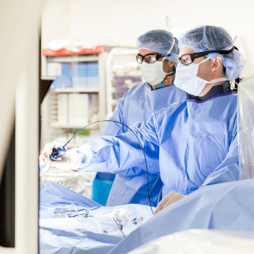 two electrophysiologists performing a procedure